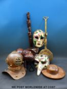 A quantity of treen and other items to include African tribal spoon or bowl,