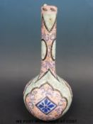 A Persian glass bottle vase decorated in pinks and blues (25cm tall)