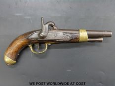 French 16 bore percussion hammer action service pistol with 20cm barrel stamped 551,