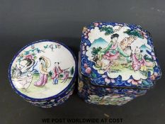 Two Chinese enamel pots with figural and floral decoration