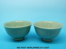 A pair of 19thC Chinese celadon glaze bowls (diameter 5cm)
