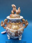 A Japanese Satsuma koro decorated with immortals (16cm tall)