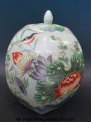 Chinese hexagonal ginger jar with bird and floral decoration and seal mark to base