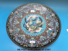 A large 19thC Chinese cloisonné charger (45cm diameter)