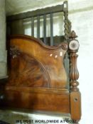 A flame mahogany 19thC bed tail or headboard and two further oak examples
