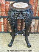 A Chinese marble inset carved padauk table raised on ball and claw feet (H60cm x D38cm)