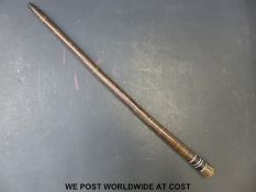 British officer's leather and horn swagger stick,