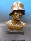 A large bronze bust of a German soldier, signed possibly Konstantious and stamped to back,