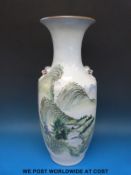 A large Chinese vase with foo dog handles with landscape decoration Ching Dynasty with certificate
