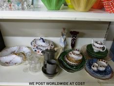 A collection of ceramics to include Chinese dish, majolica plate, Limoges dish, pedestal tureen,