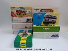 Nine Corgi and Corgi Classics diecast model bus and commercial vehicle sets,