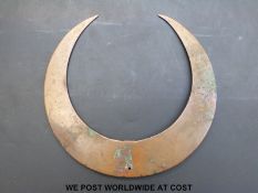 Japanese Edo period copper mandate helmet crest in the form of a crescent