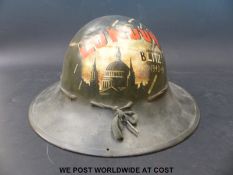 WWII British Home Front ARP London Blitz helmet with 1940-41 customised painting depicting St.