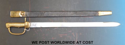 A Baker 2nd pattern Infantry rifle sword bayonet stamped Osborn and Gunby to blade with leather and