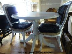 A white painted circular dining table (H74 x diameter 90cm) and two chairs