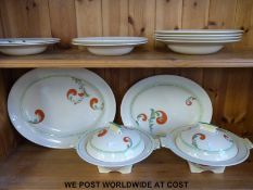 A quantity of Art Deco Royal Doulton 'Lynn' pattern dinnerware including two tureens,