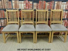 Four contemporary light oak dining chairs (L127cm x W32cm)