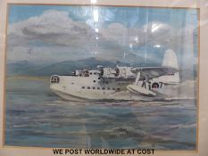 Oil on board of a flying boat signed J Cornelius 87 (29 x 40cm)