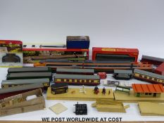 A collection of Hornby Dublo and Hornby 00 gauge carriages, wagons,