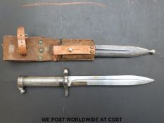 A Swedish bayonet with metal cross-cut grip handle,