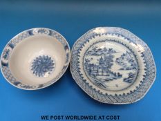 A Chinese blue and white dish and a Chinese blue and white bowl bearing Cheng Hua mark (largest