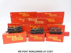 Eighteen Tri-ang 00 gauge locomotives and carriages,