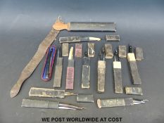 A collection of vintage cut throat razors, Piccadilly strop etc.