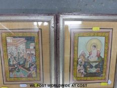 A pair of middle Eastern watercolours depicting various figures and an Arabic watercolour of a