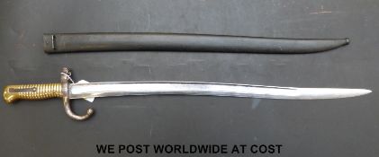 An 1866 pattern yataghan bladed chassepot French bayonet and scabbard,