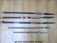 Five spears with hide / beadwork grips