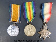 A WWI trio of medals comprising 1914-15 star,