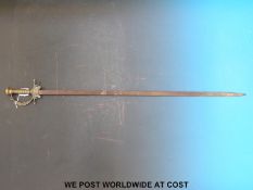 A 19thC sword with brass handle and steel blade