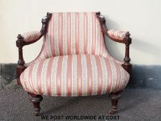 A 19thC upholstered mahogany salon chair