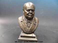 A bronze limited edition (52/100) bust of 'Bow Tie' Churchill by Victor Heyfron (height 19cm)