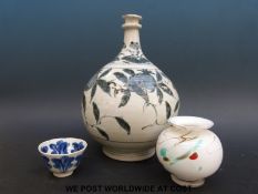 A 19thC Chinese pedestal bulbous vase,