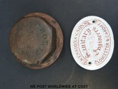 J. Prosser Elmore cart or similar brass hubcap, of local Stroud interest together with a J.