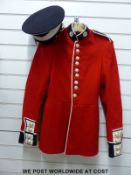 A Coldstream Guards scarlett jacket and cap (approximate size small)