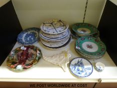 A collection of platters and plates to include blue and white, Susie Cooper, Wedgwood Williamsburg,