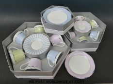 A collection of boxed Fine Dining Co harlequin tea and coffee ware