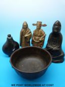 A bronze figure of Guanyin, a Chinese bronze bowl with lotus decoration,