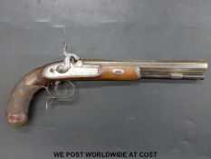 Joseph Lang 50 bore percussion hammer action target pistol with 23cm octagonal barrel,