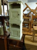 Two painted pine cupboards or bedside cabinets (H58cm x W41cm x D36cm) and a two door cabinet