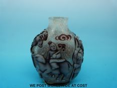 A Beijing Chinese double overlaid glass scent bottle with figural scene featuring women and