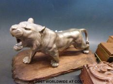 A silvered metal tiger, probably Japanese,