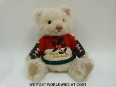 Steiff Original Christmas Teddy Bear 2009, 036002, with cream mohair, button to ear,