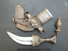 A Middle Eastern jambiya dagger with horn handle,