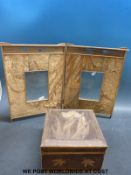 A Japanese double picture frame and a Japanese box both decorated with irises