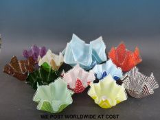 A collection of eleven mid 20thC Chance Glass handkerchief vases