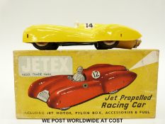 Jetex model Jet Propelled Racing Car with yellow body and racing number 14,