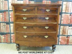 A Victorian mahogany bow fronted chest of two over three graduated drawers (W106 x D50 x H118cm)